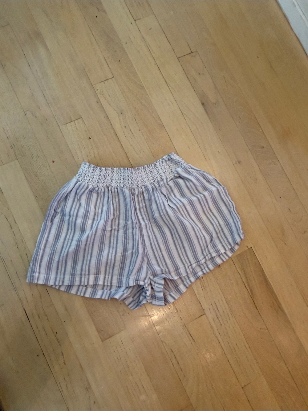Forever 21 Striped Smocked Waist Shorts - Blue & White
